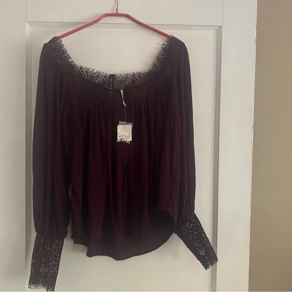 Free People Deep Purple Lace Blouse